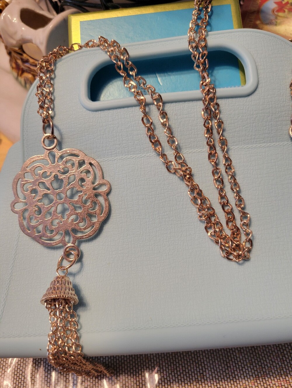 Elegant Rose Gold Filigree Tassel Necklace - Women Jewelry